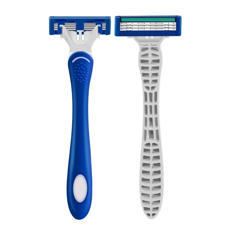 BOB IGUETTA Portable Shaving Kit 3-layer Blade Manual Razor with 1 Handle and 4 Replacement Heads, Blue