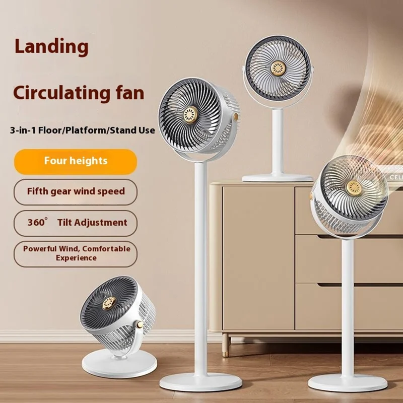 Retractable USB Fan Desk / Floor Standing Adjustable Height 5-Speed Large Airflow for Home / Office - Grey