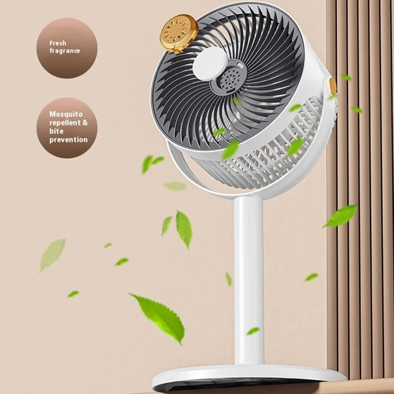 Retractable USB Fan Desk / Floor Standing Adjustable Height 5-Speed Large Airflow for Home / Office - Grey