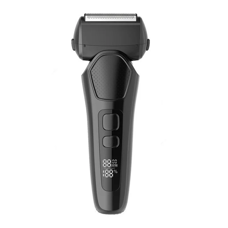 LED Display Rechargeable Electric Shaver for Men 3 Blades Rotary Razor Waterproof Cordless Trimmer - Black