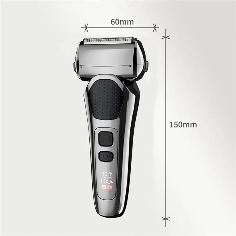 LED Display Rechargeable Electric Shaver for Men 3 Blades Rotary Razor Waterproof Cordless Trimmer - Black