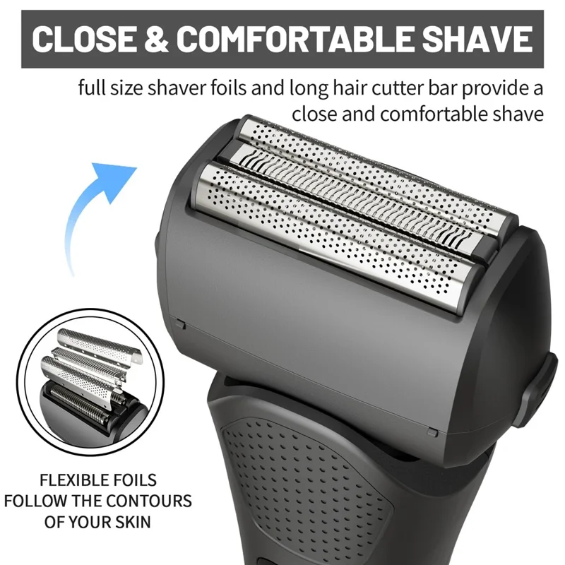 LED Display Rechargeable Electric Shaver for Men 3 Blades Rotary Razor Waterproof Cordless Trimmer - Black