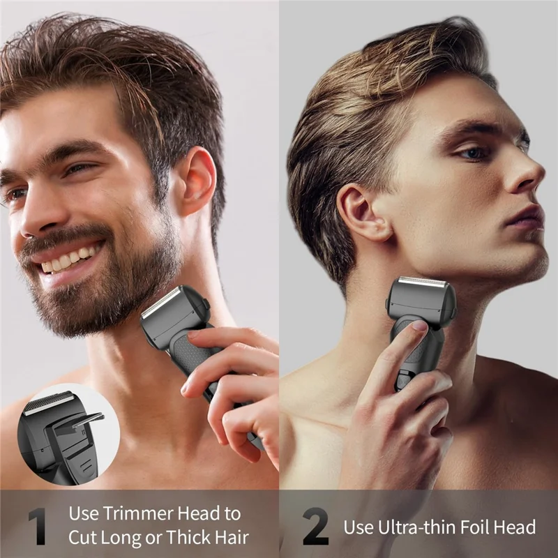 LED Display Rechargeable Electric Shaver for Men 3 Blades Rotary Razor Waterproof Cordless Trimmer - Black