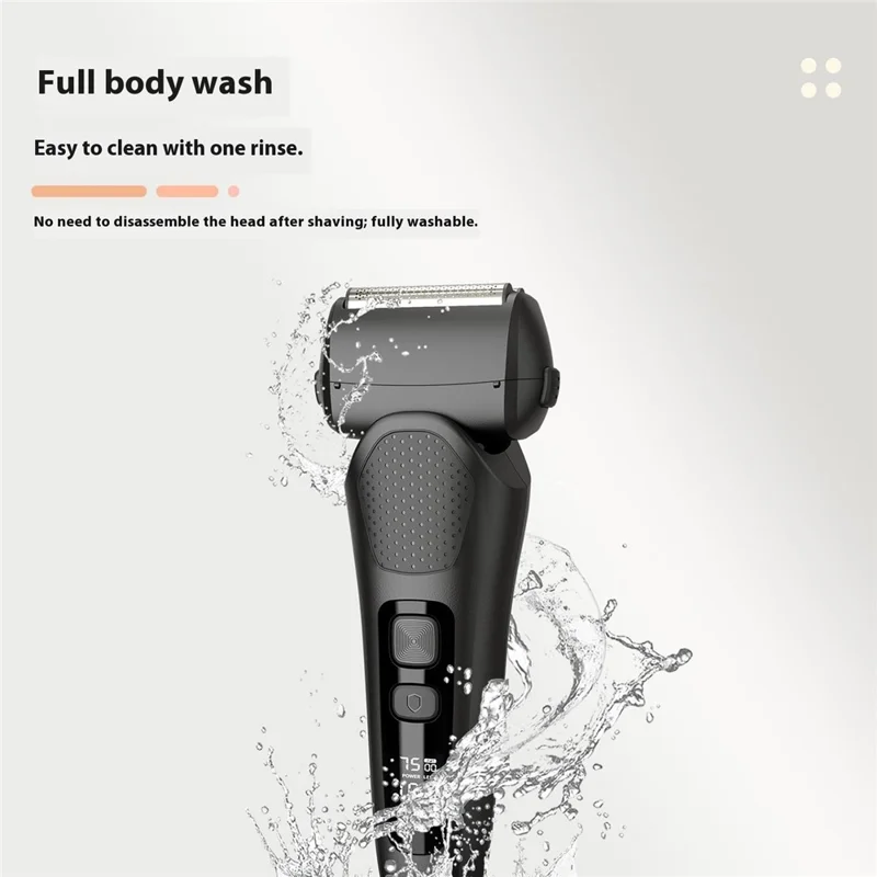 LED Display Rechargeable Electric Shaver for Men 3 Blades Rotary Razor Waterproof Cordless Trimmer - Black