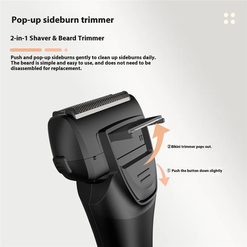 LED Display Rechargeable Electric Shaver for Men 3 Blades Rotary Razor Waterproof Cordless Trimmer - Black