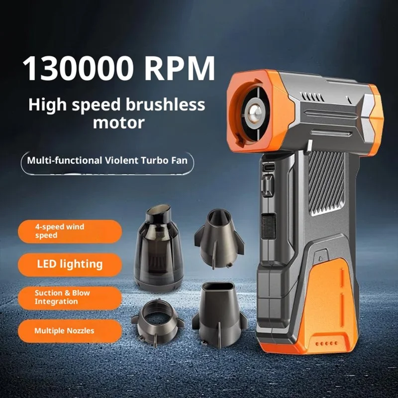 X6 Turbo Handheld Fan Kit met LED-verlichting / Stofblazer / Stofzuiger 130000 RPM voor Kamperen / Buiten - Oranje