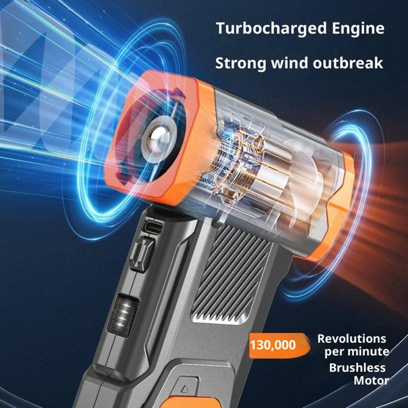 X6 Turbo Handheld Fan Kit met LED-verlichting / Stofblazer / Stofzuiger 130000 RPM voor Kamperen / Buiten - Oranje