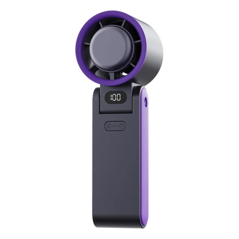 Y19 Digital Display Folding Handheld Fan 100 Speeds Adjustable Cold Compress Summer Cooling Fan with Lanyard - Grey