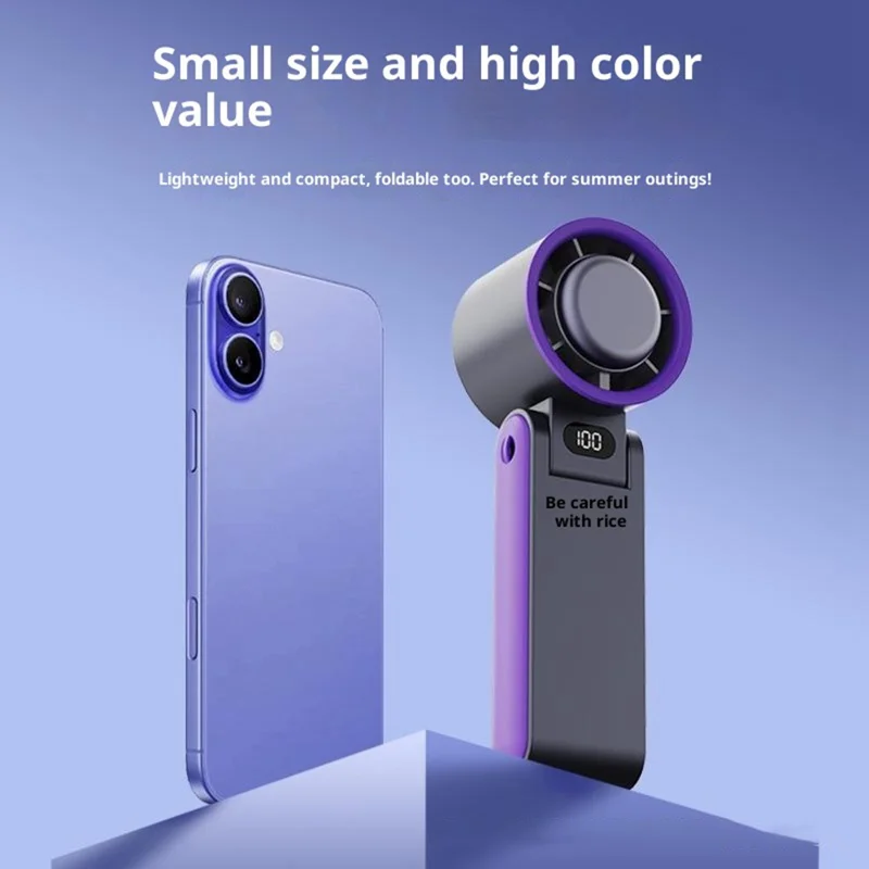 Y19 Digital Display Folding Handheld Fan 100 Speeds Adjustable Cold Compress Summer Cooling Fan with Lanyard - Grey