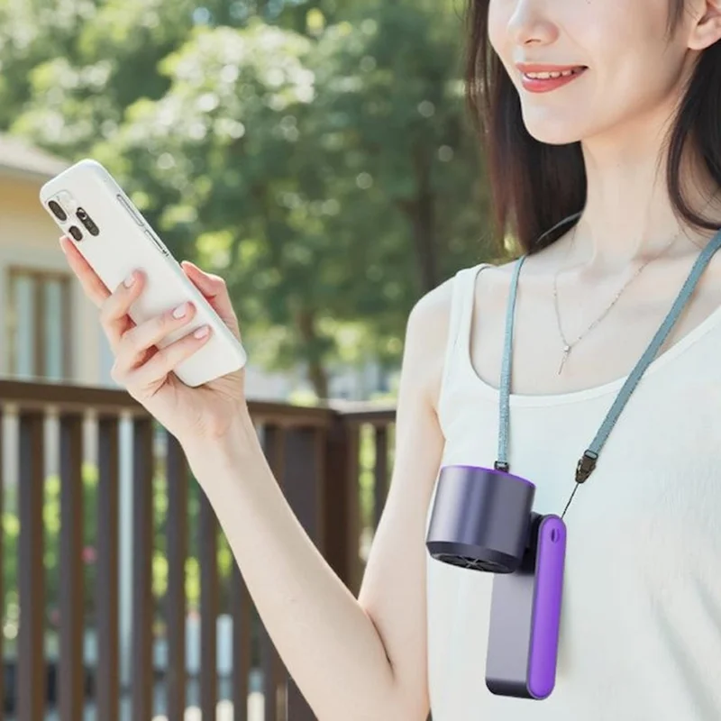 Y19 Digital Display Folding Handheld Fan 100 Speeds Adjustable Cold Compress Summer Cooling Fan with Lanyard - Grey