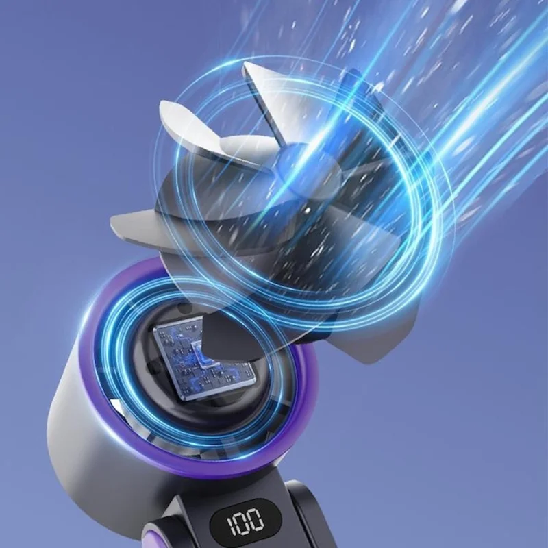 Y19 Digital Display Folding Handheld Fan 100 Speeds Adjustable Cold Compress Summer Cooling Fan with Lanyard - Grey