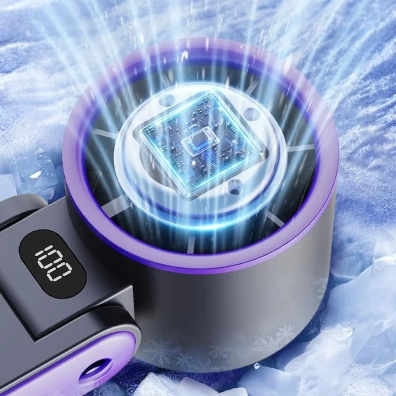 Y19 Digital Display Folding Handheld Fan 100 Speeds Adjustable Cold Compress Summer Cooling Fan with Lanyard - Grey