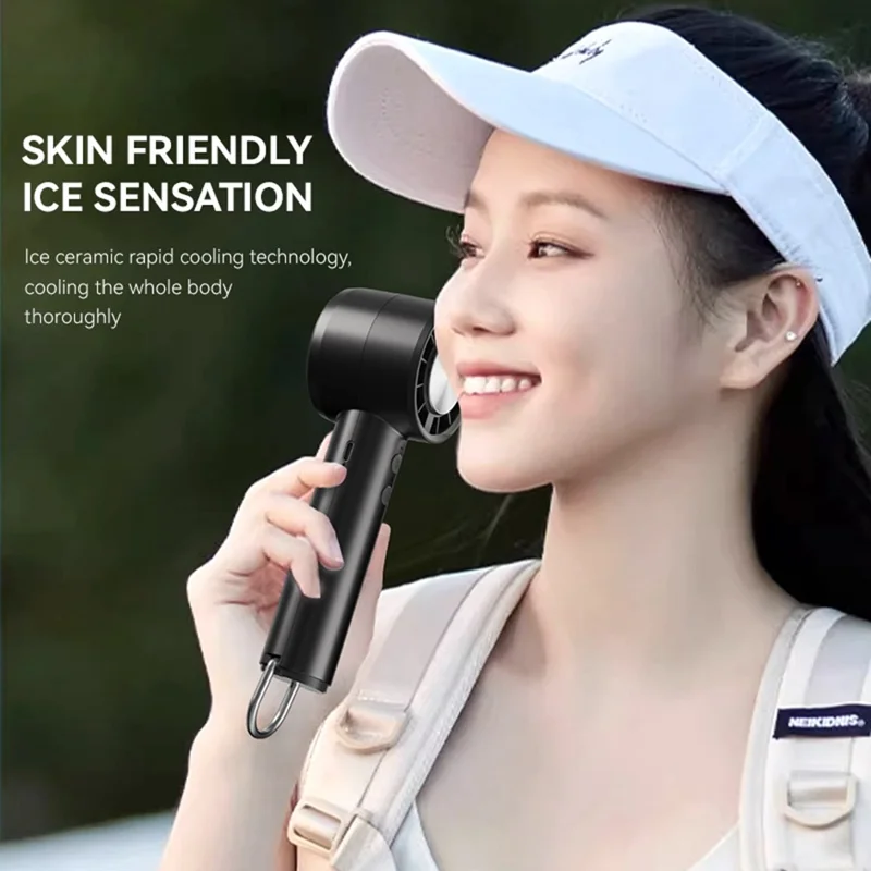 Ventilador de mesa mini com resfriamento de gelo, 5 velocidades ajustáveis, portátil e para uso externo - Preto