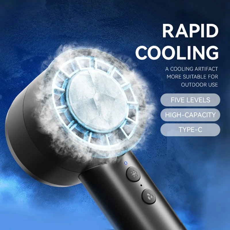 Ventilador de mesa mini com resfriamento de gelo, 5 velocidades ajustáveis, portátil e para uso externo - Preto