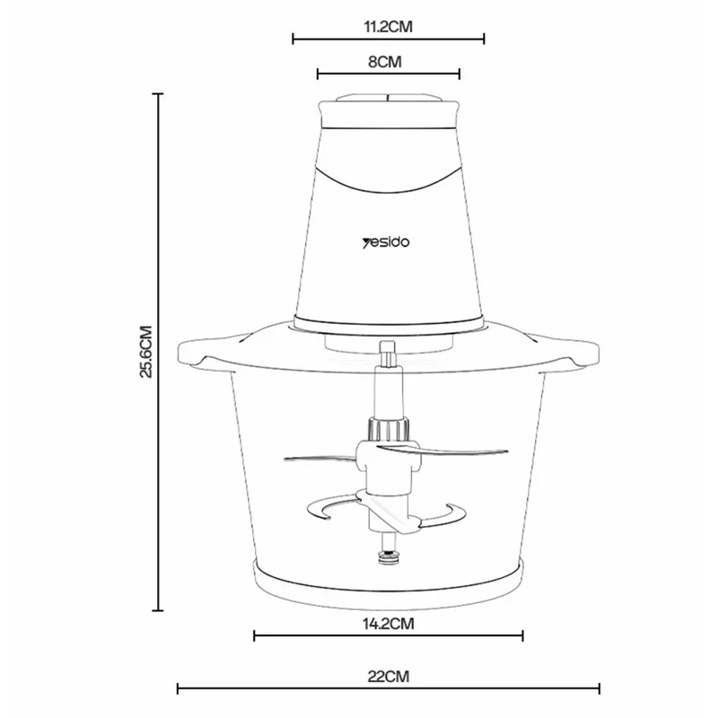 YESIDO EC28 EU Plug 2L Food Processor 400W Electric Meat Grinder 4-Blade Vegetable Chopper (BPA Free, No FDA)