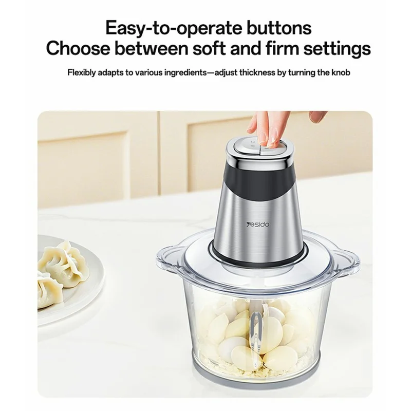 YESIDO EC28 EU Plug 2L Food Processor 400W Electric Meat Grinder 4-Blade Vegetable Chopper (BPA Free, No FDA)