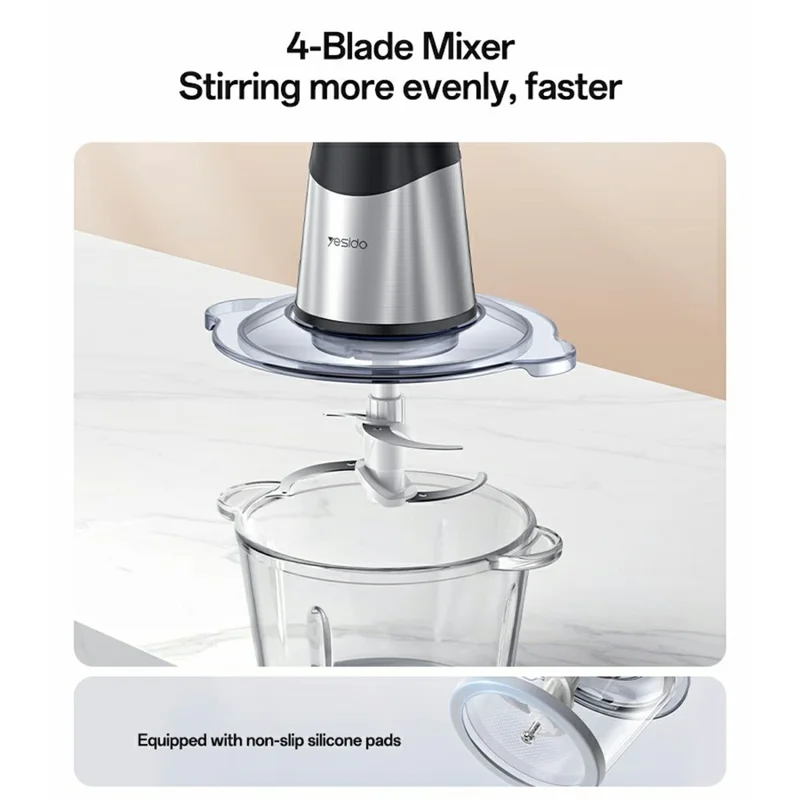 YESIDO EC28 EU Plug 2L Food Processor 400W Electric Meat Grinder 4-Blade Vegetable Chopper (BPA Free, No FDA)