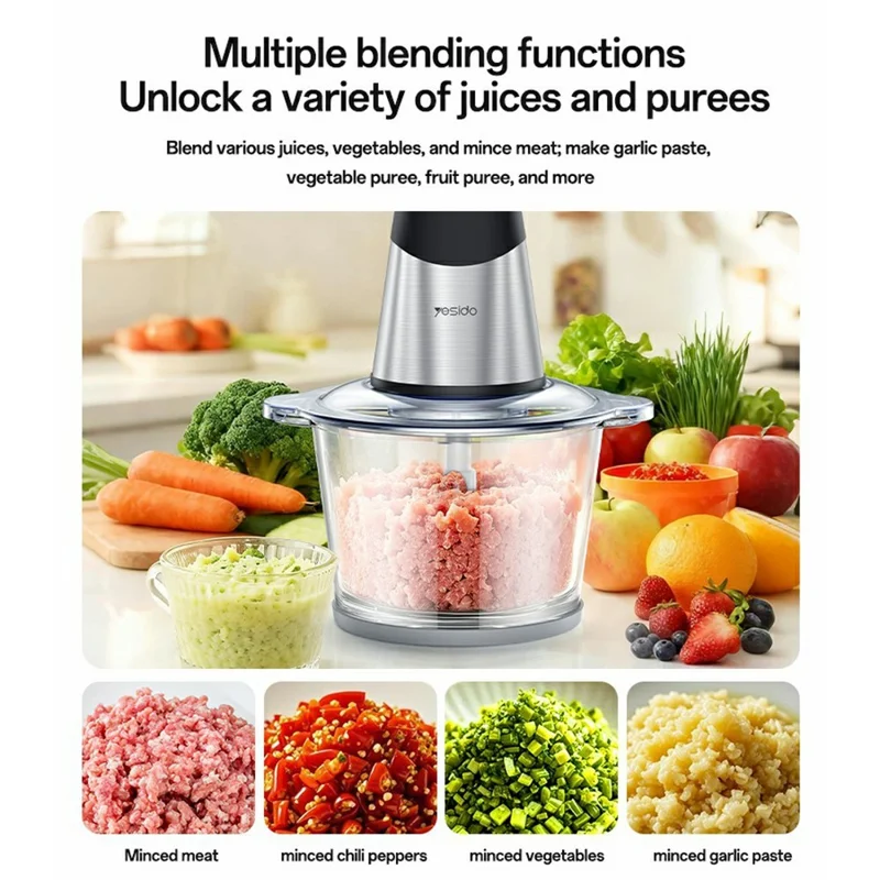 YESIDO EC28 Многофункциональный измельчитель мощностью 400 Вт, мотор из чистой меди, объем 2 л, блендер, мясорубка для домашней кухни — британский штекер