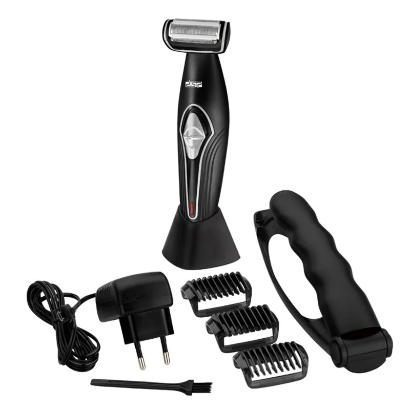 DSP 60050 Elektrischer Rasierer-Set für Männer mit verlängerbarem Griff für die Körperpflege, IPX5 wasserdicht, wiederaufladbarer Rasierapparat – Schwarz