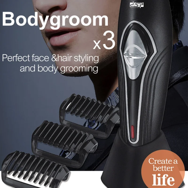 DSP 60050 Elektrischer Rasierer-Set für Männer mit verlängerbarem Griff für die Körperpflege, IPX5 wasserdicht, wiederaufladbarer Rasierapparat – Schwarz