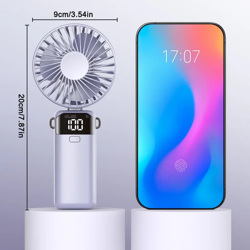 S1 Ventoinha Portátil Dobrável com Ecrã LED, 5 Velocidades Ajustáveis, Ventoinha de Secretária Recarregável - Roxo