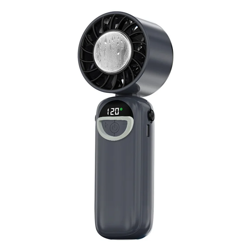 S-11 Cold Compress Handheld Mini Fan 120 Speeds Adjustable LED Display Neck Hanging Foldable Fan - Grey