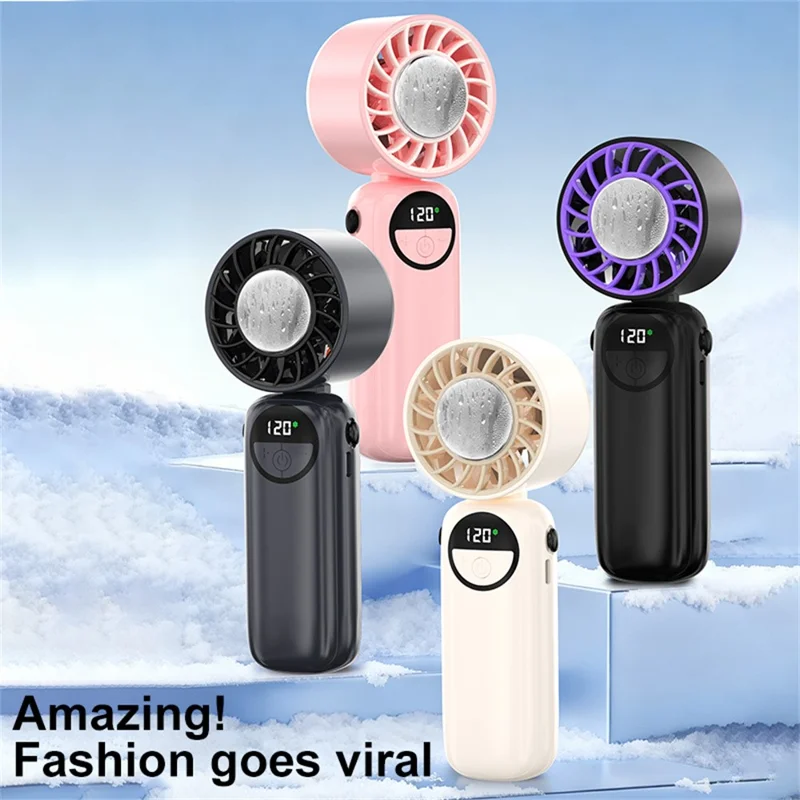 S-11 Cold Compress Handheld Mini Fan 120 Speeds Adjustable LED Display Neck Hanging Foldable Fan - Grey