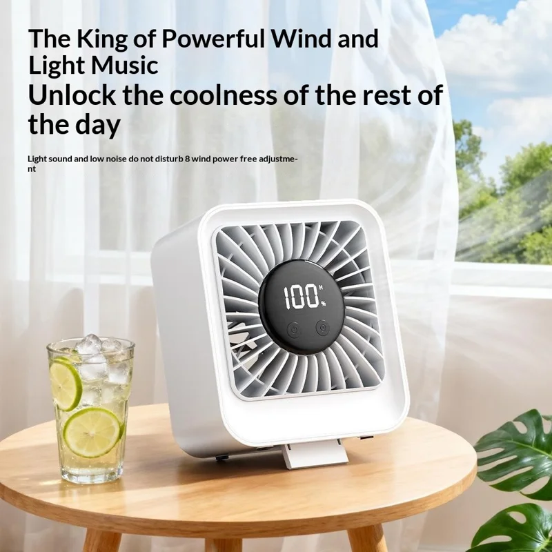 YS-G7 Desktop Fan Built-in 4000mAh Battery USB Rechargeable 8 Speeds Adjustable Table Fan with LED Display - Black