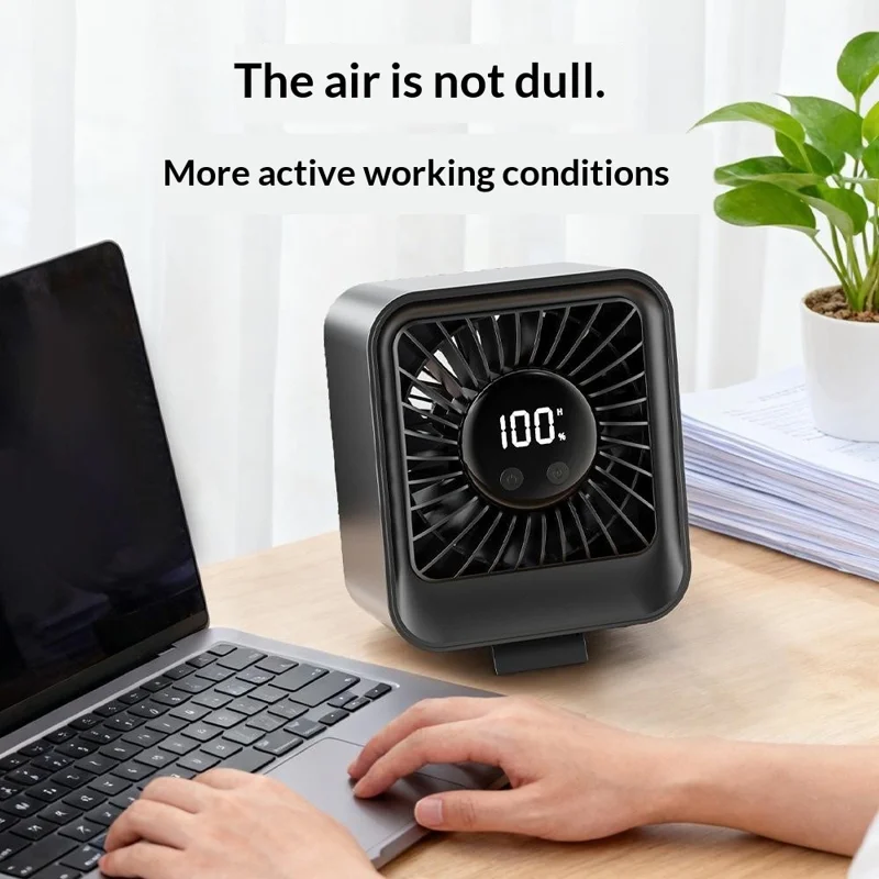 YS-G7 Desktop Fan Built-in 4000mAh Battery USB Rechargeable 8 Speeds Adjustable Table Fan with LED Display - Black