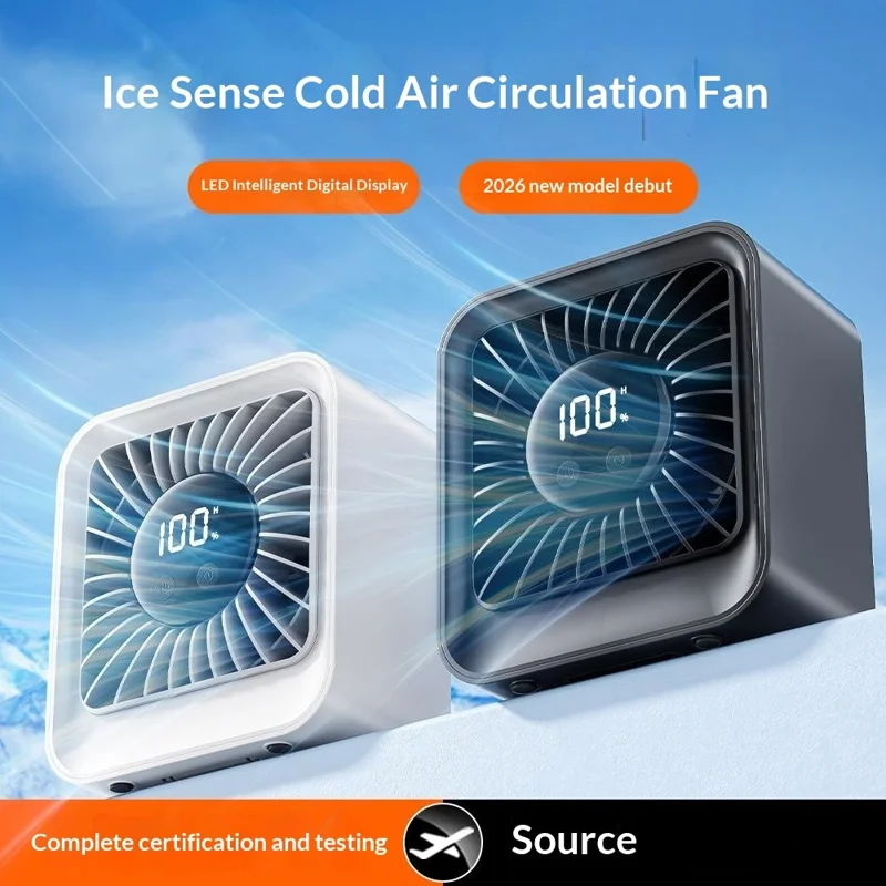 YS-G7 Tischventilator mit 8000-mAh-Batterie, USB-wiederaufladbar, 8-stufig einstellbarer Tischventilator mit LED-Display – Schwarz