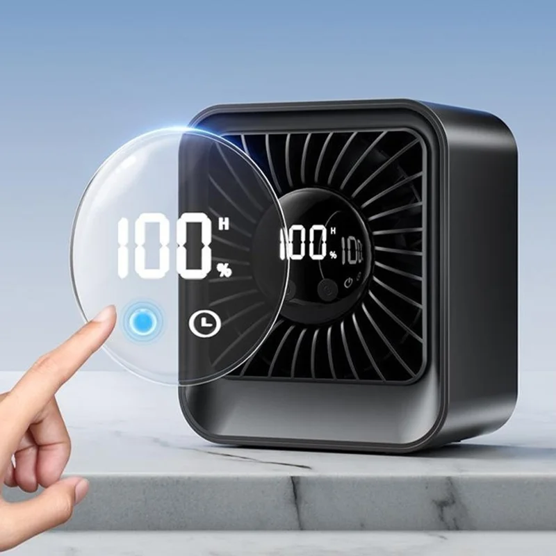 YS-G7 Tischventilator mit 8000-mAh-Batterie, USB-wiederaufladbar, 8-stufig einstellbarer Tischventilator mit LED-Display – Schwarz