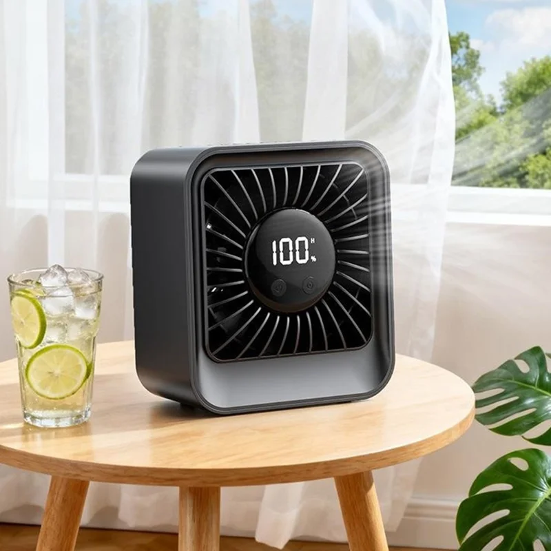 YS-G7 Tischventilator mit 8000-mAh-Batterie, USB-wiederaufladbar, 8-stufig einstellbarer Tischventilator mit LED-Display – Schwarz