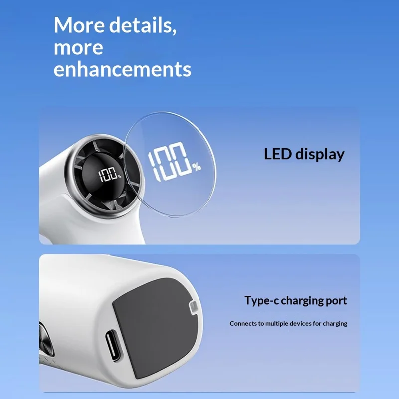 YS-G9 Mini Handheld Fan Built-in 1500mAh Battery Digital Display 100 Speeds Adjustable Clip-on Desktop Fan - White