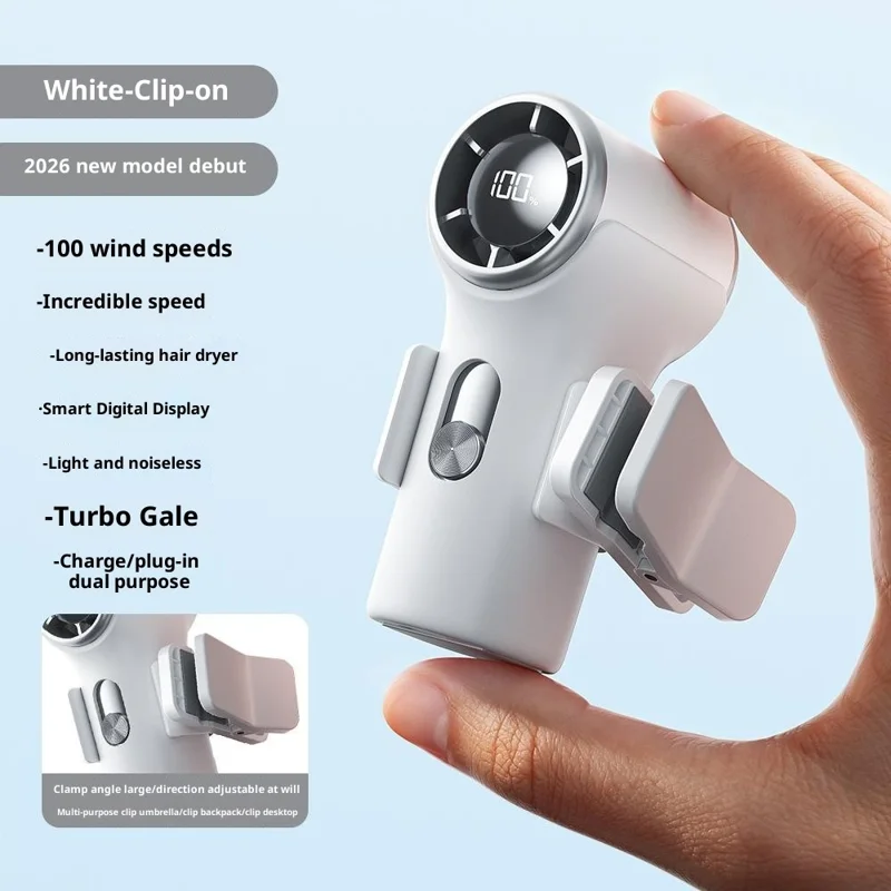 YS-G9 Mini Ventilateur Portable avec Batterie Intégrée de 3000 mAh, Affichage Numérique, 100 Vitesses Réglables, Ventilateur Clipable et de Bureau - Blanc