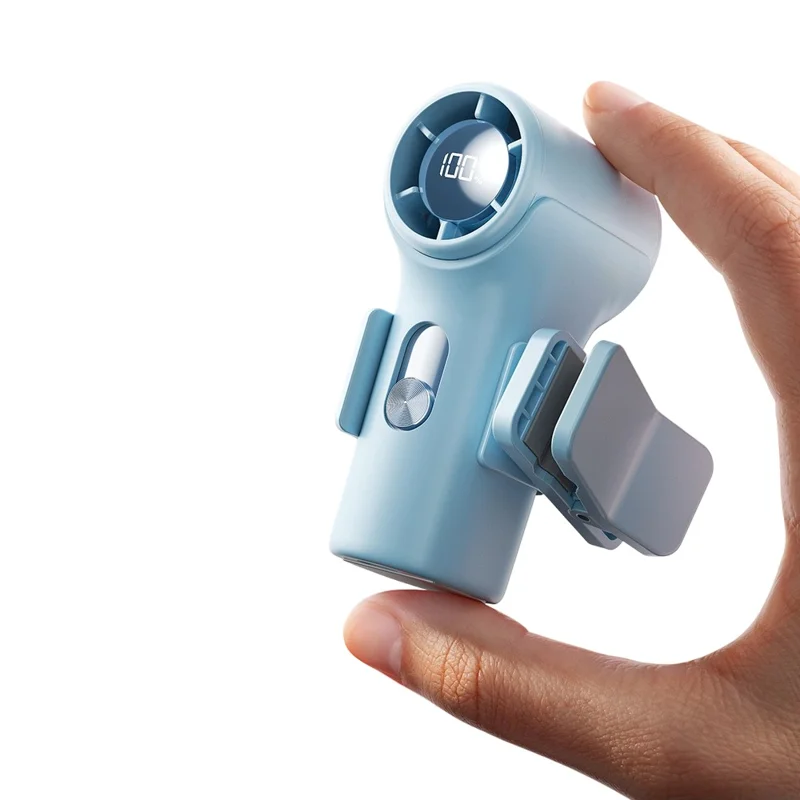 YS-G9 Mini Handheld Fan Built-in 3000mAh Battery Digital Display 100 Speeds Adjustable Clip-on Desktop Fan - Blue