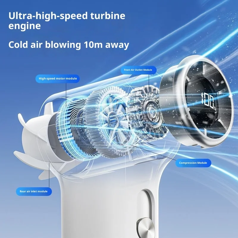 YS-G9 Mini Handheld Fan Built-in 3000mAh Battery Digital Display 100 Speeds Adjustable Clip-on Desktop Fan - Blue