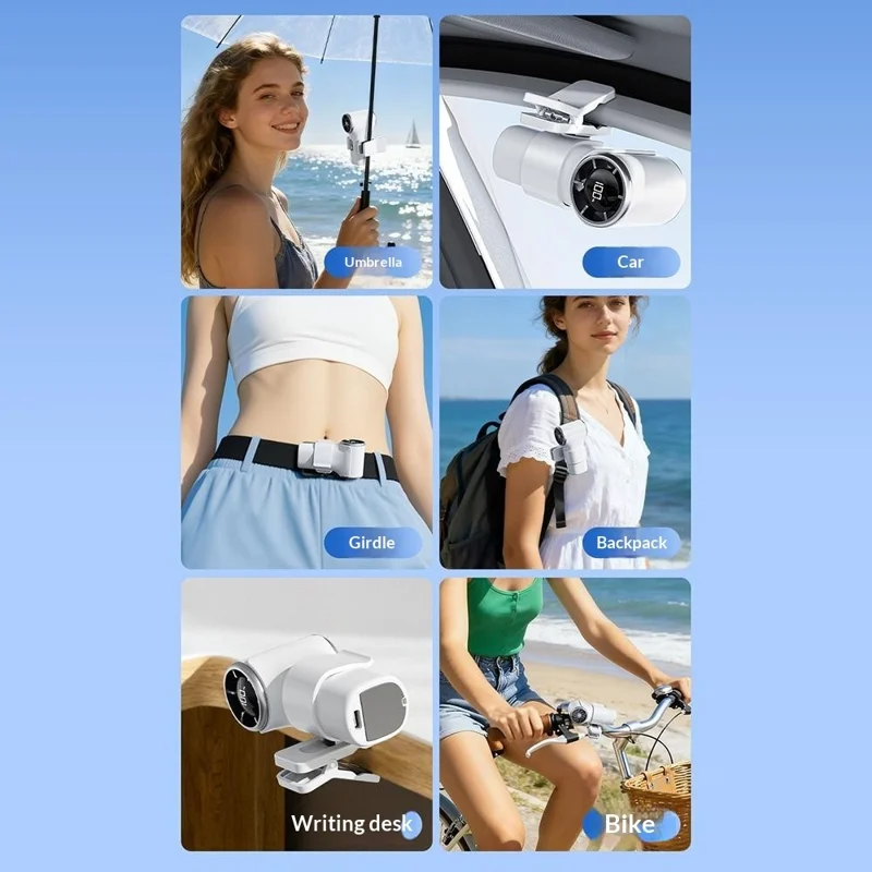 YS-G9 Mini Handheld Fan Built-in 3000mAh Battery Digital Display 100 Speeds Adjustable Clip-on Desktop Fan - Blue
