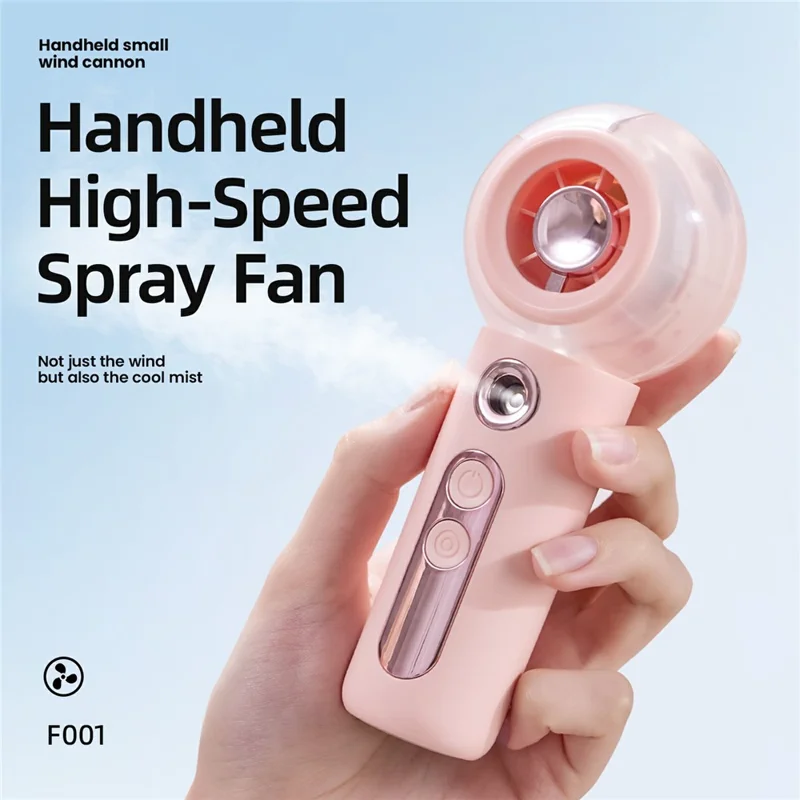 F001 Handheld Spray Fan 2000mAh 4 Speed Portable Cooling Mist Fan for Student Dorm Outdoor - Pink
