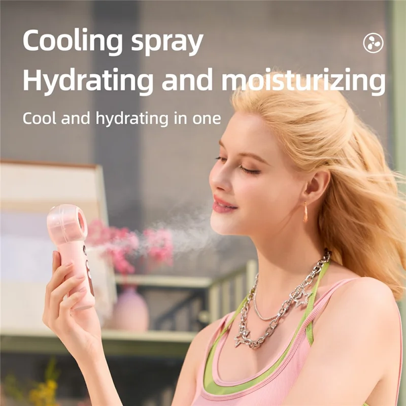 F001 Handheld Spray Fan 2000mAh 4 Speed Portable Cooling Mist Fan for Student Dorm Outdoor - Pink