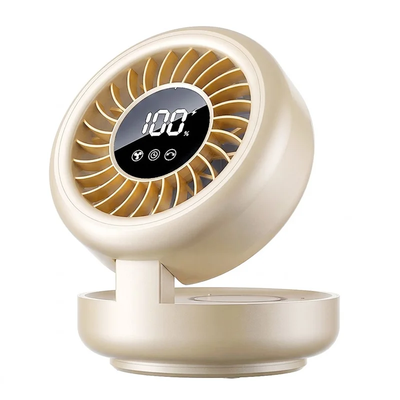 YS-G3 Automatic Oscillating Desk Fan 8 Speeds Adjustable Digital Display Foldable Wall Mount Fan with Remote, Built-in 8000mAh Battery - Khaki