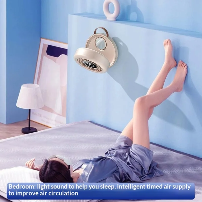 YS-G3 Automatic Oscillating Desk Fan 8 Speeds Adjustable Digital Display Foldable Wall Mount Fan with Remote, Built-in 8000mAh Battery - Khaki