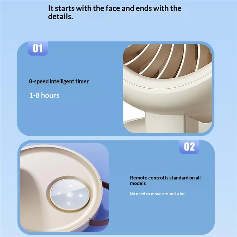 YS-G3 Automatic Oscillating Desk Fan 8 Speeds Adjustable Digital Display Foldable Wall Mount Fan with Remote, Built-in 8000mAh Battery - Khaki