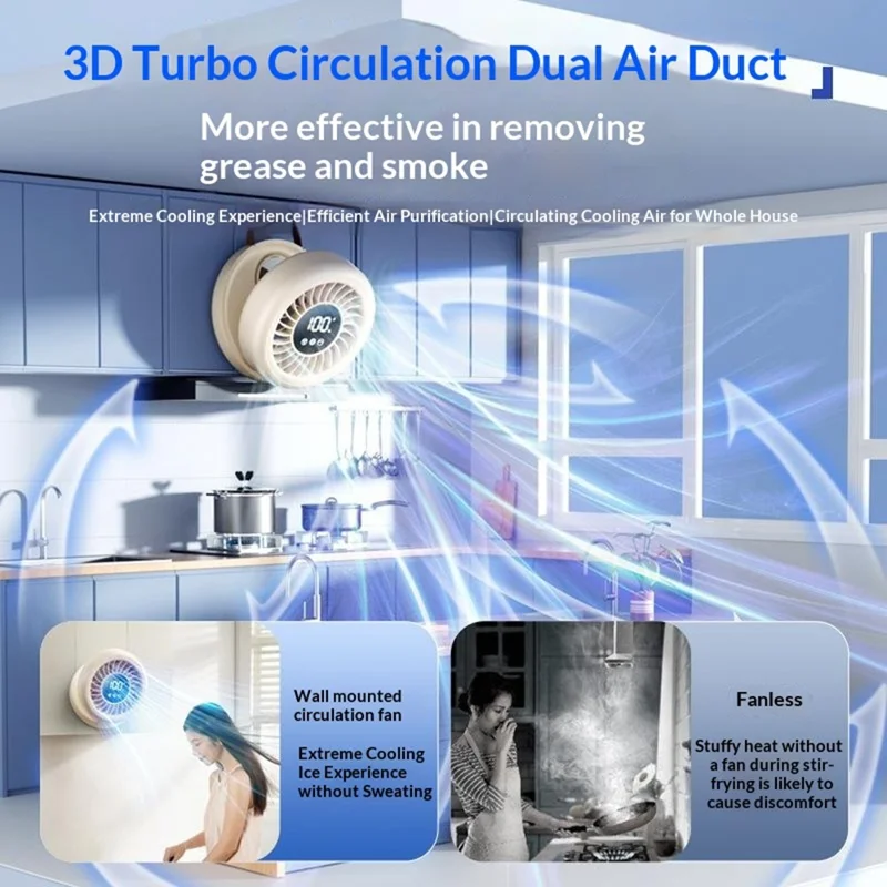 YS-G3 Automatic Oscillating Desk Fan 8 Speeds Adjustable Digital Display Foldable Wall Mount Fan with Remote, Built-in 8000mAh Battery - Khaki