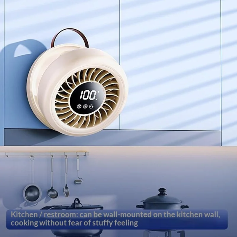 YS-G3 Automatic Oscillating Desk Fan 8 Speeds Adjustable Digital Display Foldable Wall Mount Fan with Remote, Built-in 8000mAh Battery - Khaki