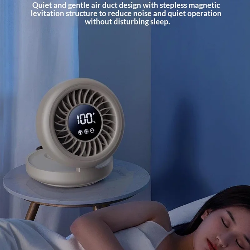 YS-G3 Automatic Oscillating Desk Fan 8 Speeds Adjustable Digital Display Foldable Wall Mount Fan with Remote, Built-in 8000mAh Battery - Khaki