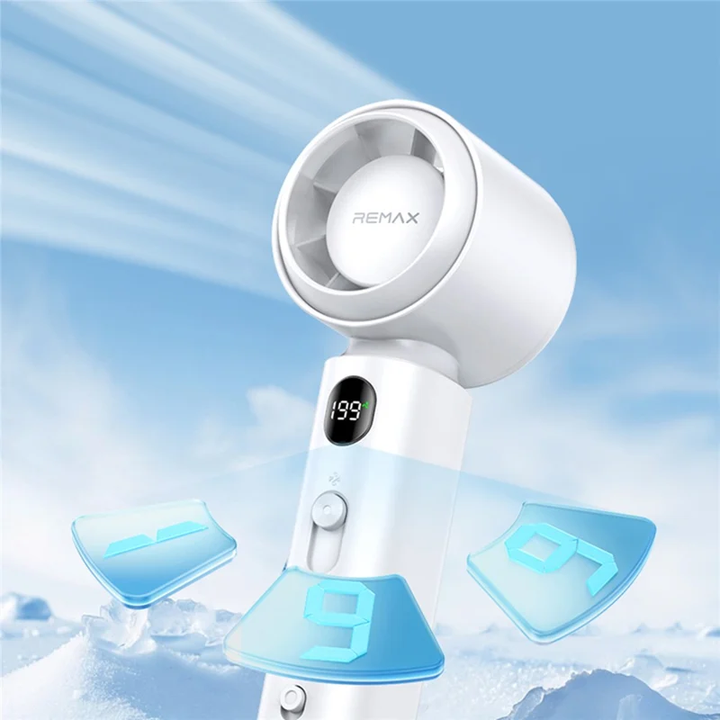 REMAX RS-SF22 Handheld Fan 199 Speed Adjustable 3000mAh Battery Rechargeable Personal Fan Digital Display - White