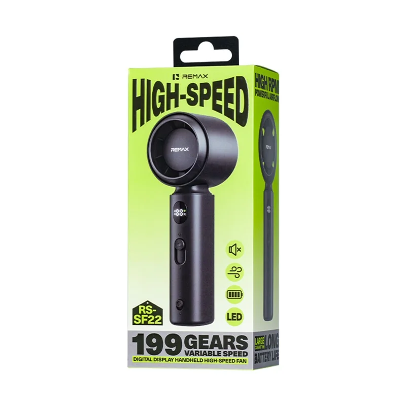 REMAX RS-SF22 Handheld Fan 199 Speed Adjustable 3000mAh Battery Rechargeable Personal Fan Digital Display - White
