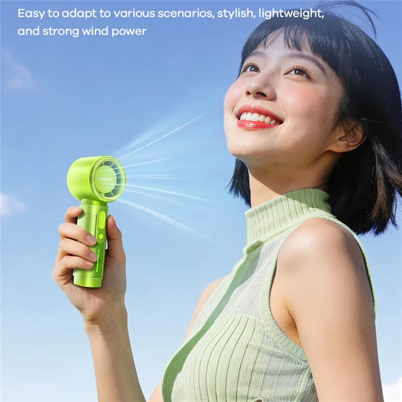 REMAX RS-SF23 Handheld Fan 5 Speed Adjustable 3000mAh Rechargeable Portable Mini Fan with LED Display - Green