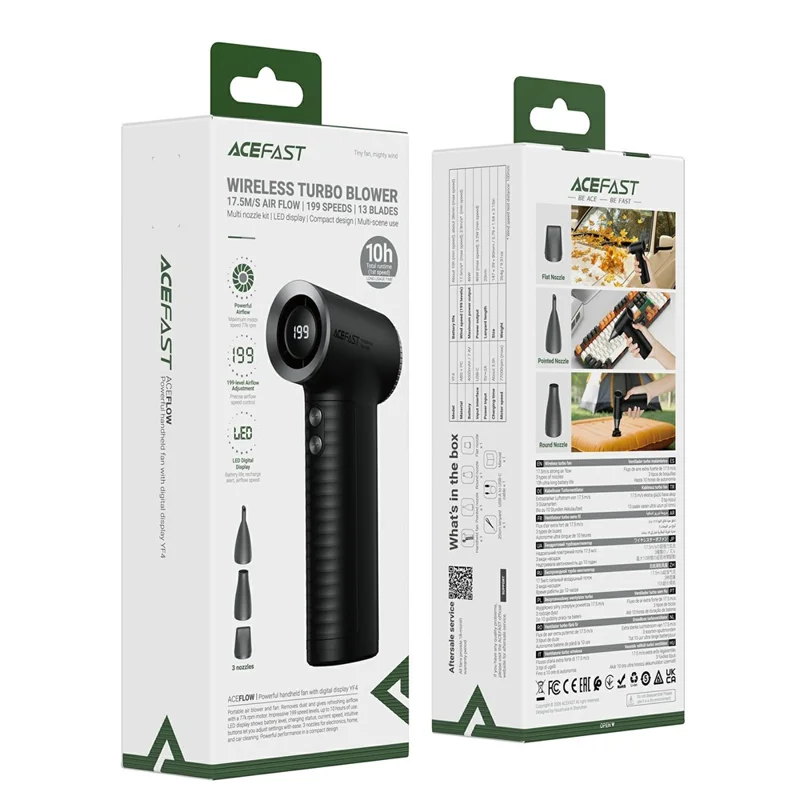 ACEFAST YF4 Handheld Turbo Fan with LED Digital Display 199 Speed Levels Fan for Electronics Cleaning