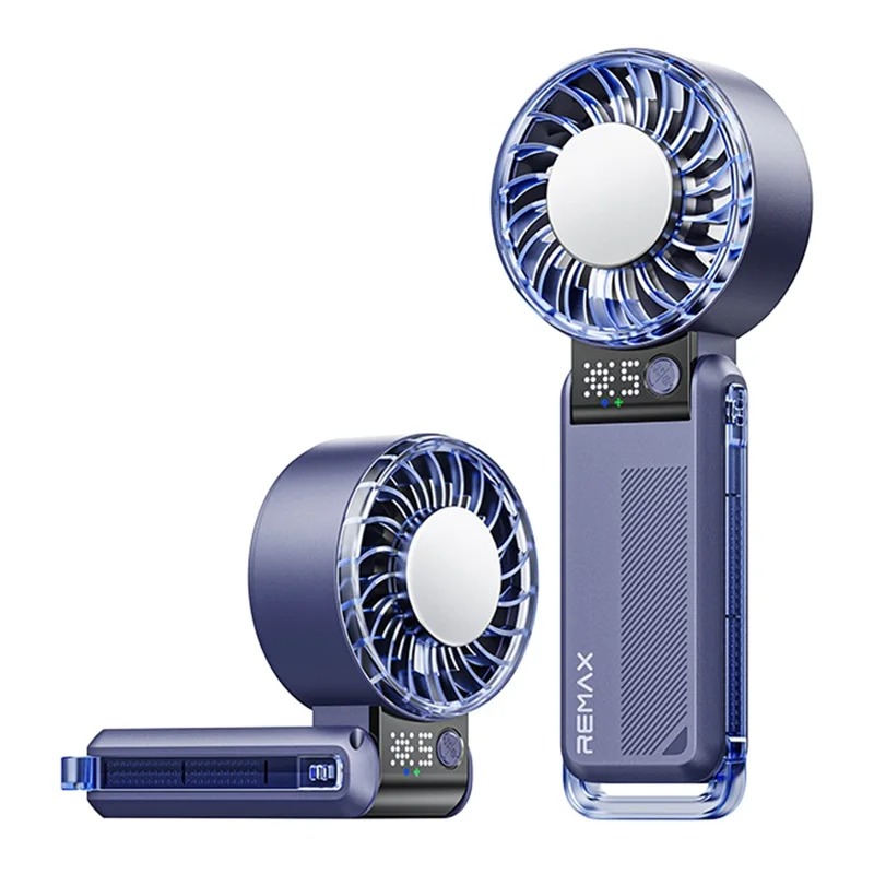 REMAX RS-SF27 Foldable Handheld Fan Semiconductor Cooling Digital Display 5-Speed Desktop Fan - Blue